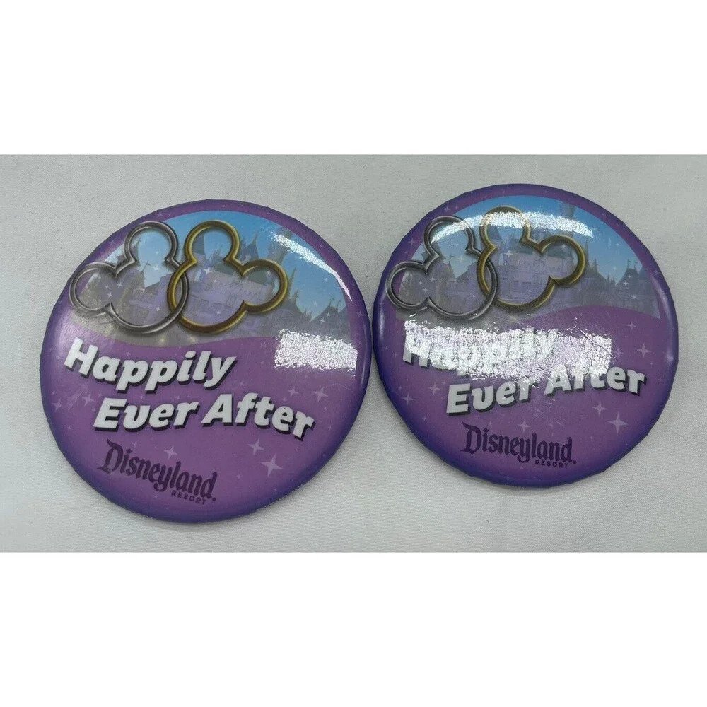 Disneyland "Happily Ever After" Wedding Engagement Pin Buttons Set of 2